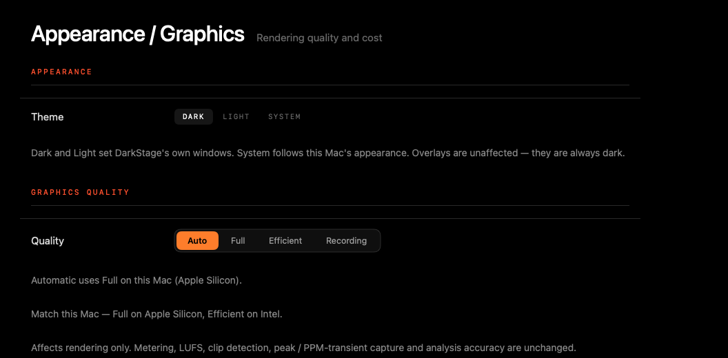 Appearance and Graphics Quality settings